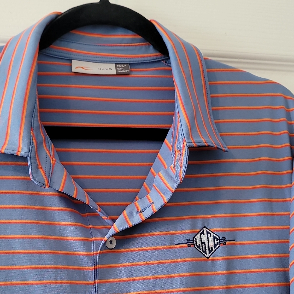 KJUS Blue and Orange/Red Striped Men's Polo